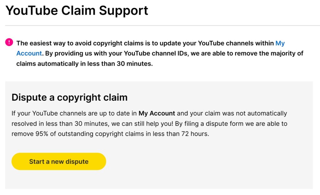 Screenshot of the Storyblocks YouTube Claim Support page.