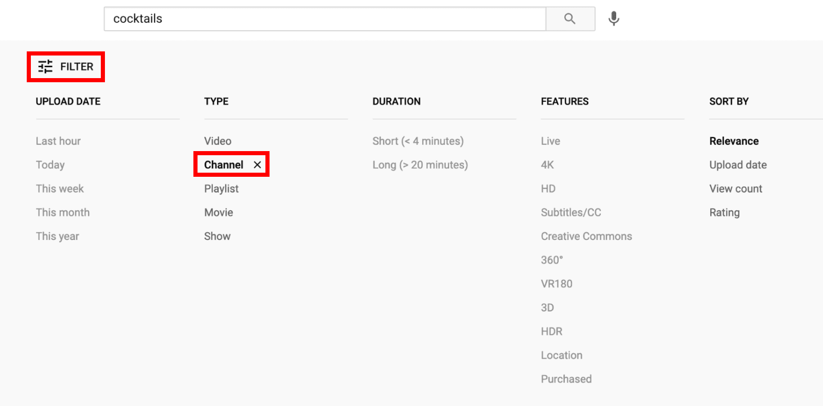 Browse YouTube Channel Types by keyword search
