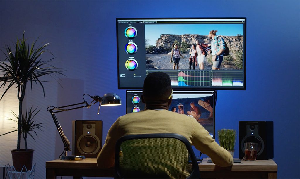 video editor works at monitors