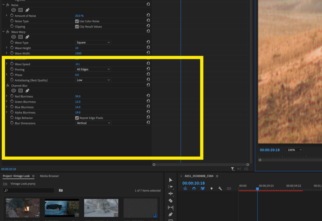 Screenshot of the Channel Blur settings inside the Effects panel