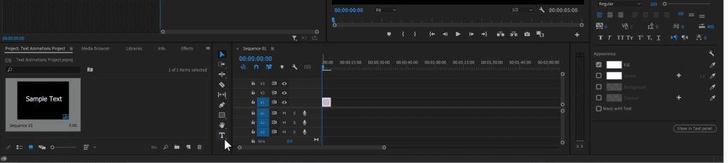 A screenshot showing the location of the Type Tool in Premiere Pro.