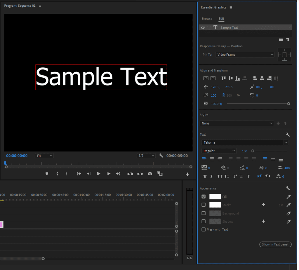 A screenshot showing how to access the Essential Graphics panel in Premiere Pro.