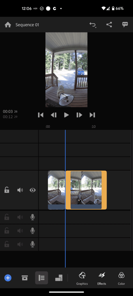 Premiere Rush app editor layout.