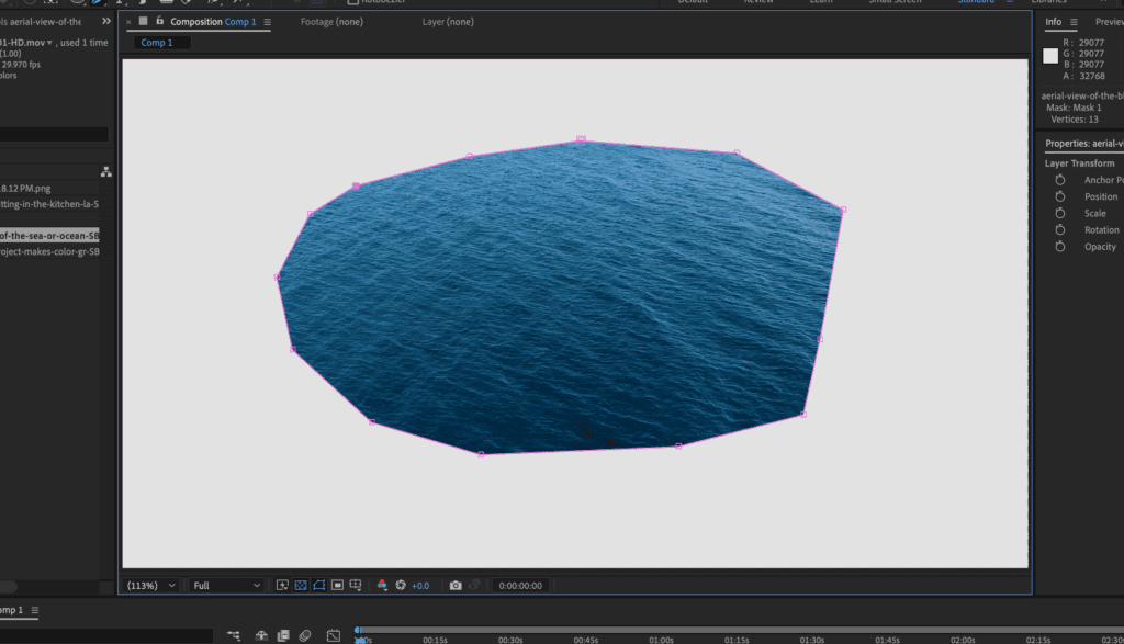Screenshot of a closed mask created using the pen tool in AE.