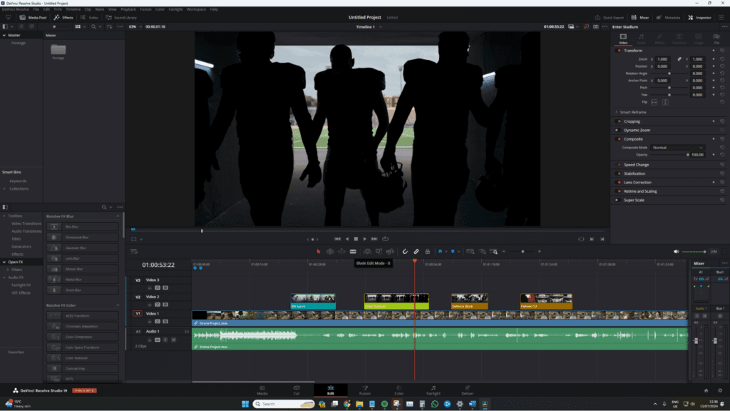 Screenshot of the video editing timeline in DaVinci Resolve.