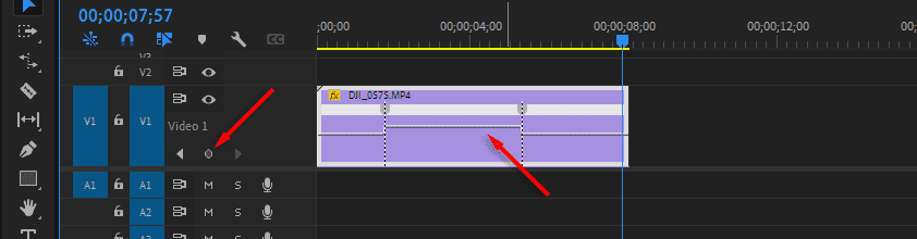 A screenshot of Premiere Pro's timeline showing how to add keyframes and speed up the clip.