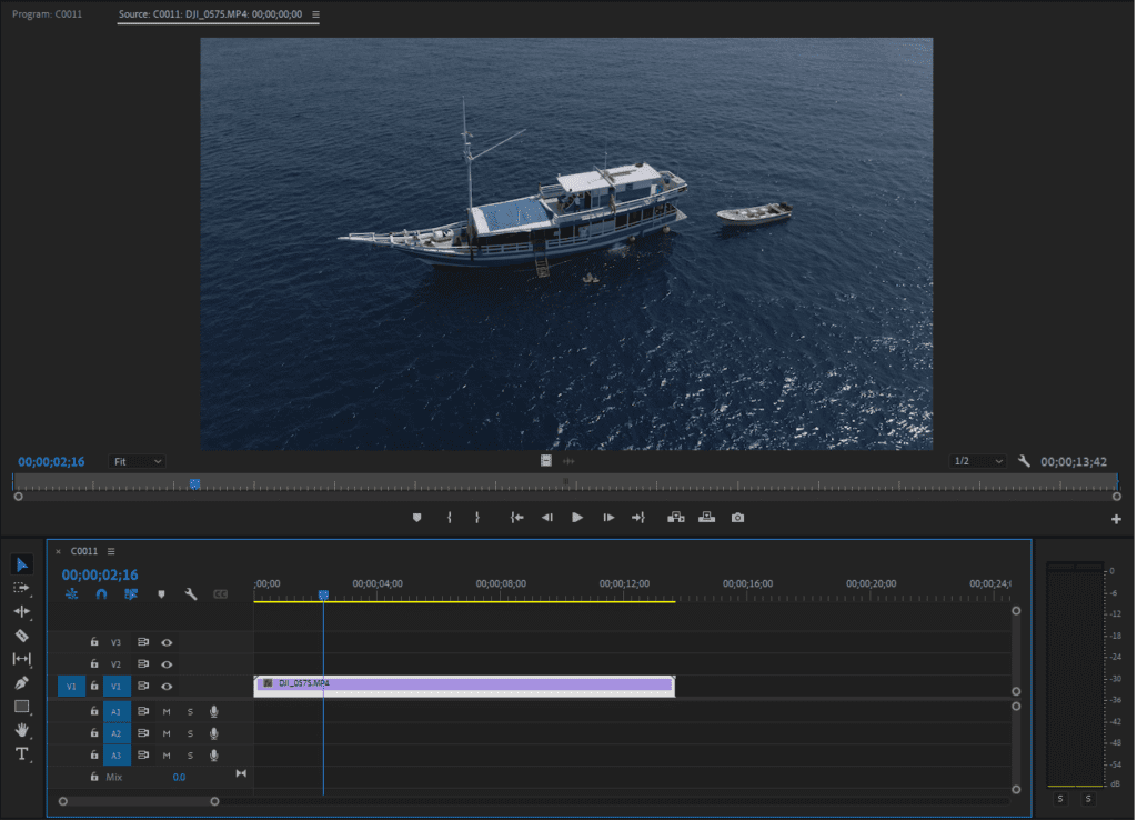 A screenshot of Premiere Pro's timeline showing how to select an imported clip.