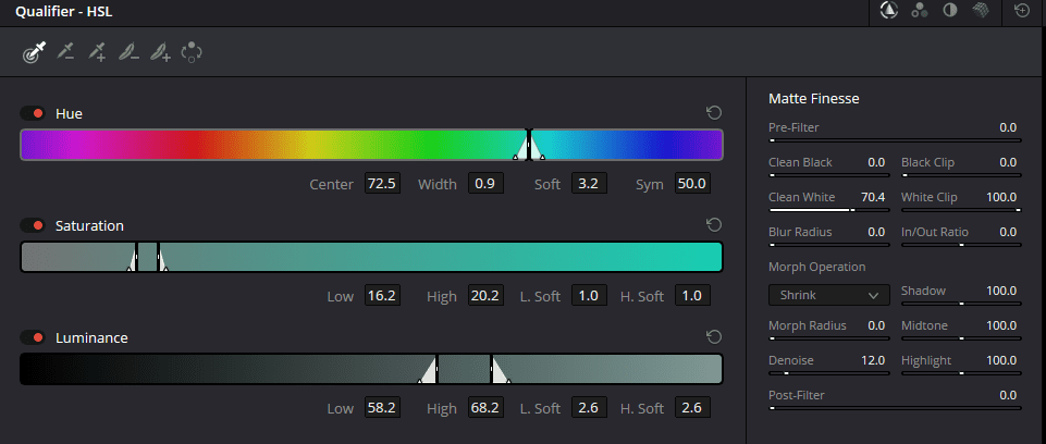 Screenshot of the Qualifier sliders and settings.
