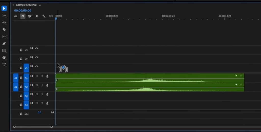 Screenshot of a timeline in Premiere Pro with a dual mono track.