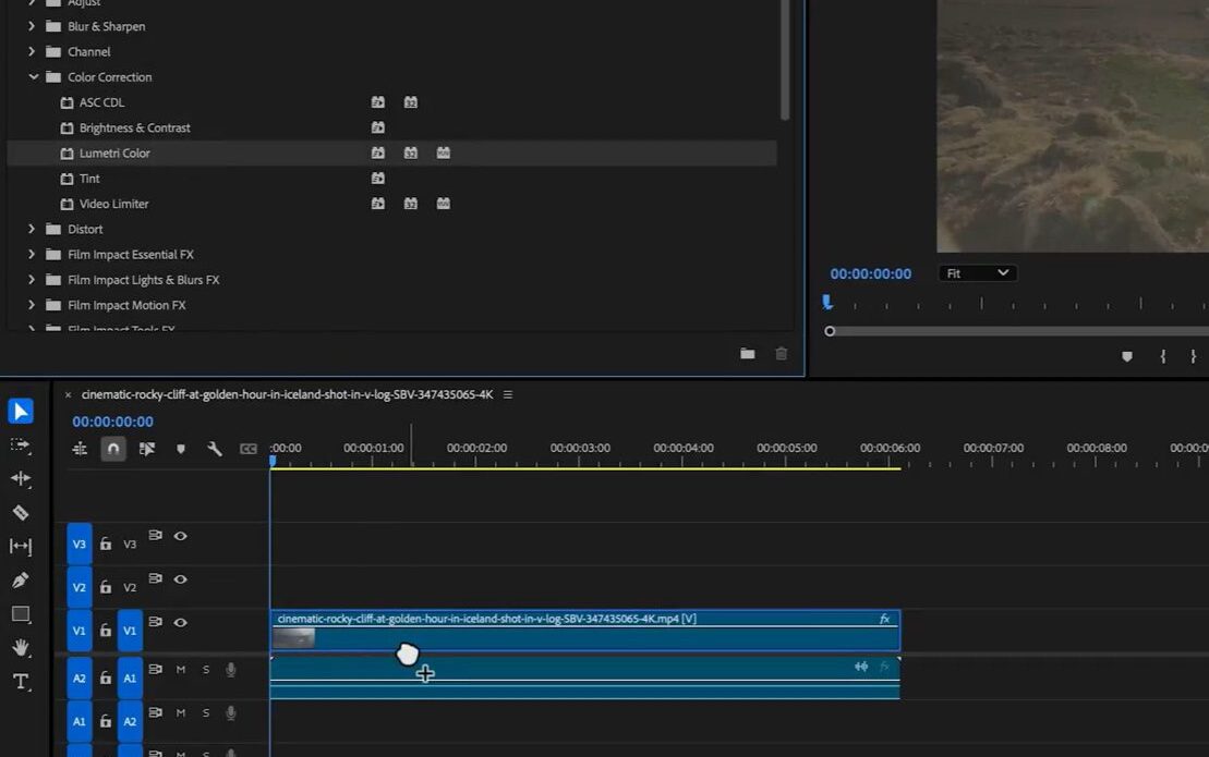 Screenshot of the Video Effects panel with Lumetri Color selected.