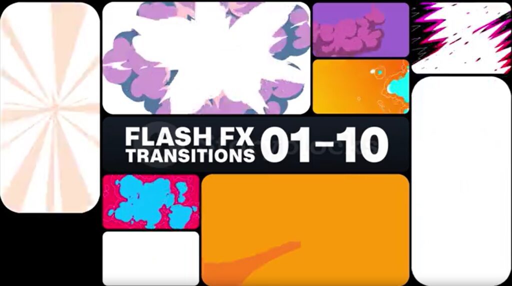Screenshot of examples of the flash FX templates included in this transition template