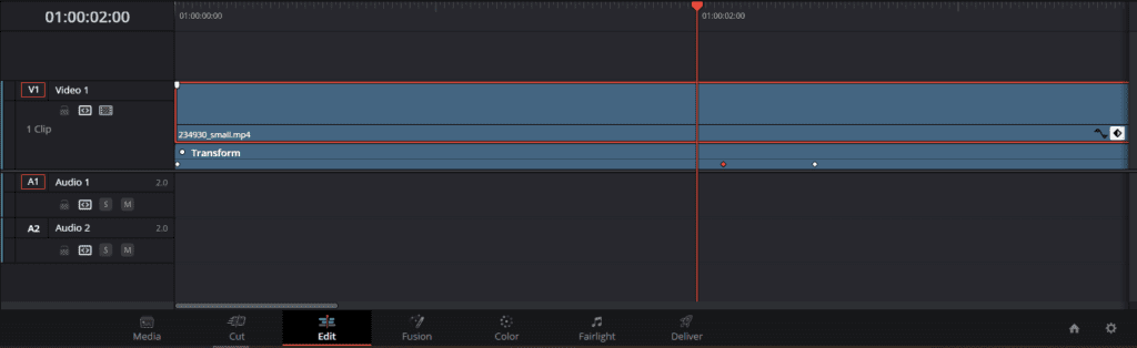 A screenshot of DaVinci Resolve's Timeline window showing keyframes (the small diamond icons).