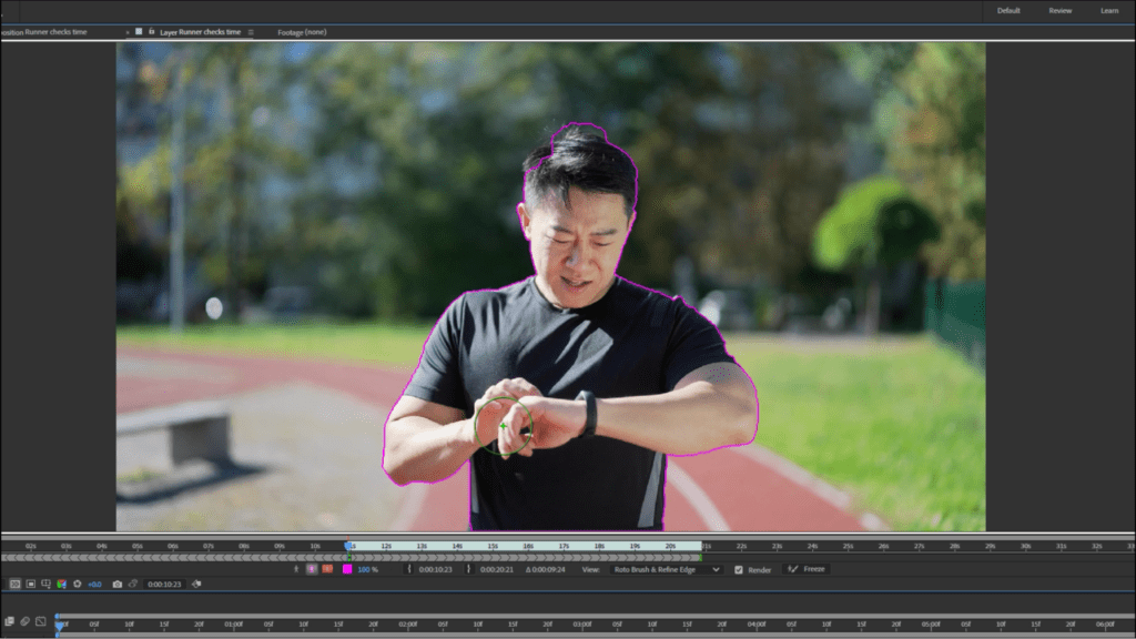 A subject outlined in After Effects using the Rotobrush.