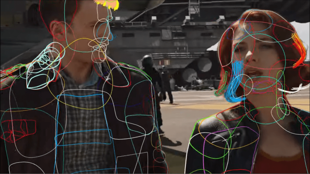 Example of creating multiple individual masks to rotoscope complex movement.