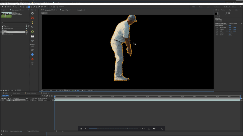 Screenshot of a masked subject in After Effects created using the Pen Tool.
