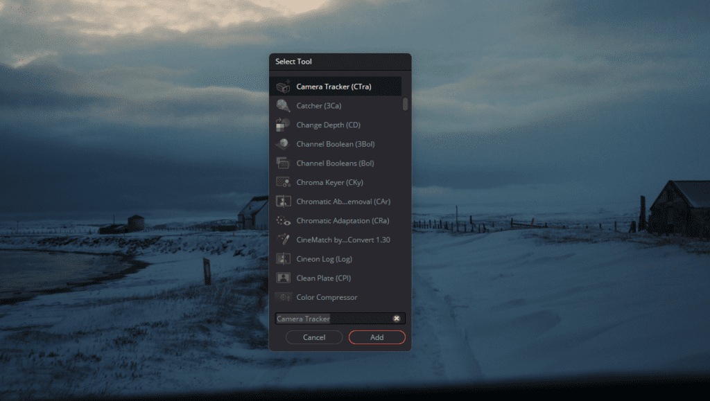 Screenshot of the camera tracker tool selected in Fusion