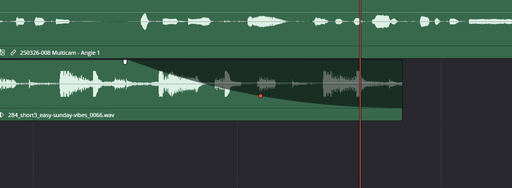Screenshot of an audio fade with a curve applied in Resolve