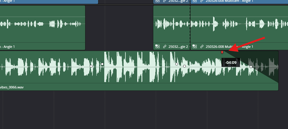 Screenshot of an audio fade in DaVinci Resolve