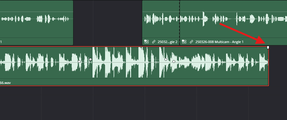 Screenshot of an audio track in DaVinci Resolve with visible handles