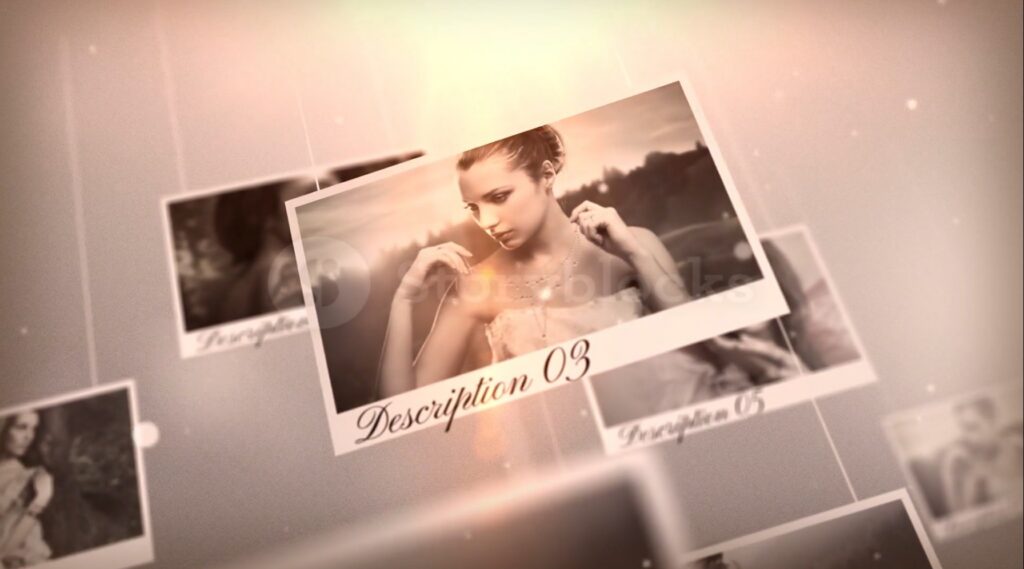 Screenshot showing a frame from a wedding gallery slideshow template for After Effects