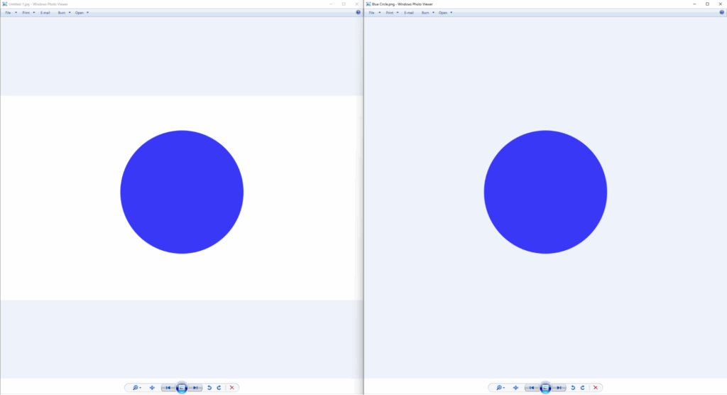 Image showing a blue JPEG circle with a white background vs a PNG circle with a transparent background.