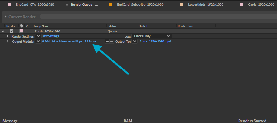 Screenshot showing the Output Module in After Effects