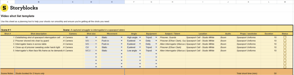 Screenshot of an example about video shot with the core elements