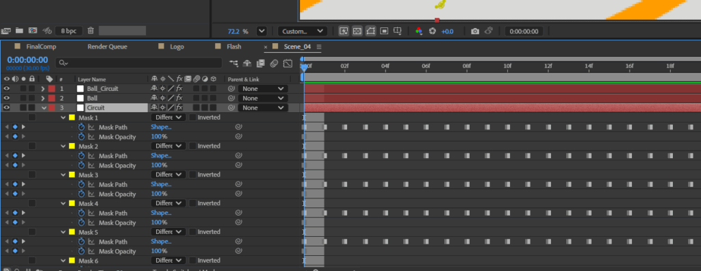 Screenshot of a timeline in After Effects after pressing U to show all keyframes