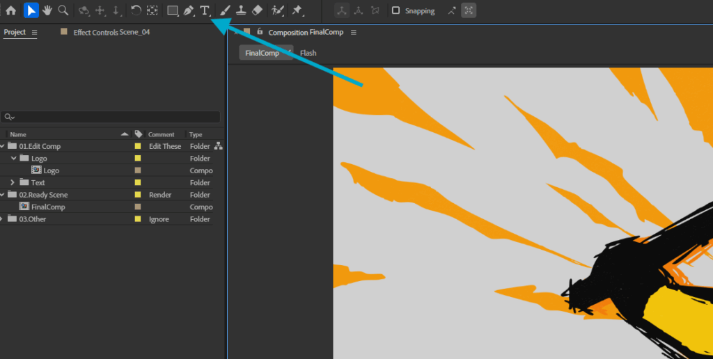 Screenshot showing the tools in the top section of After Effects