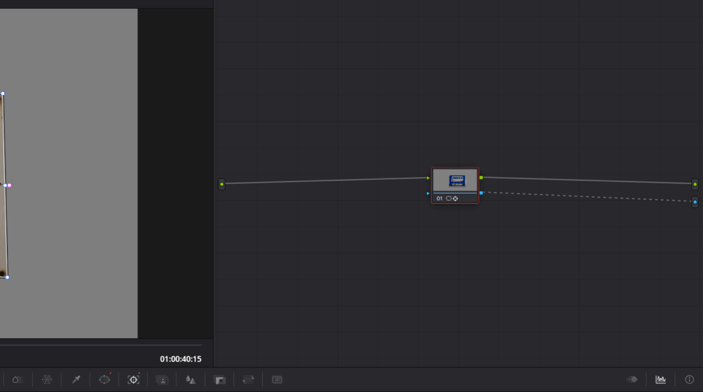 Screenshot showing a node in DaVinci Resolve connected to a blue square for an alpha output