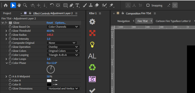 Screenshot of the Glow effect settings and sliders in After Effects