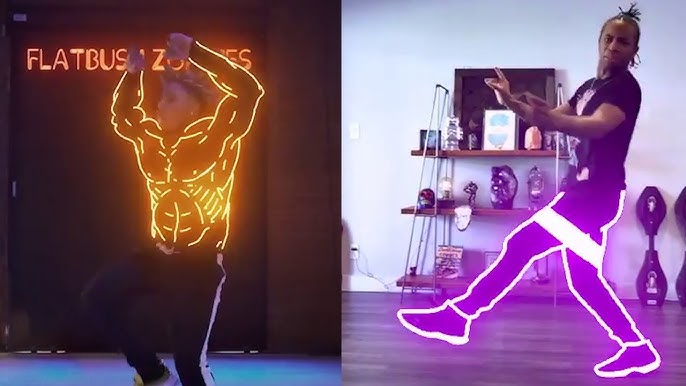 Image showing two different photos side by side with animated glowing neon lines drawn onto the subjects