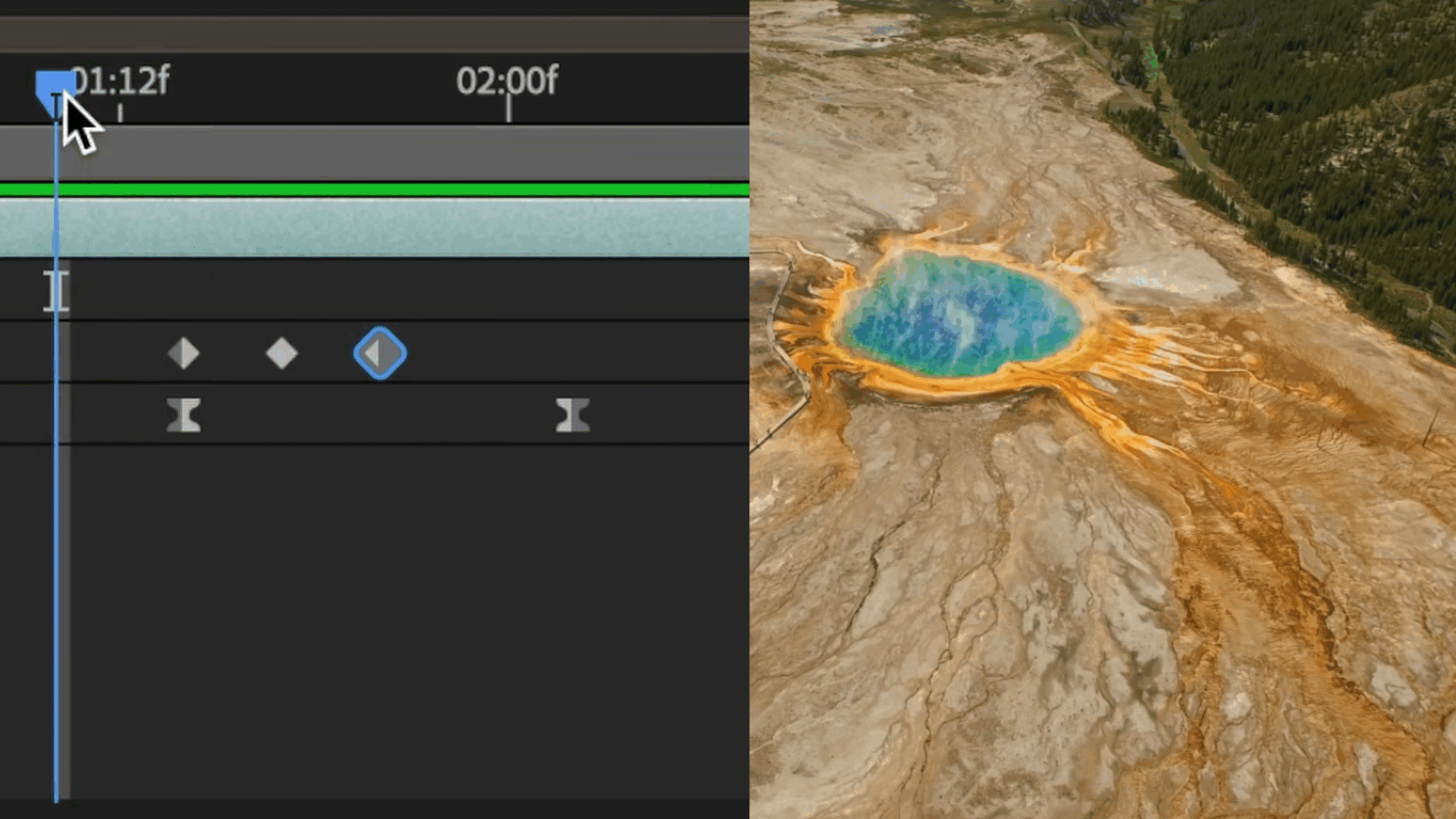 Animation showing keyframes applied to a clip with scale and motion blur in After Effects.