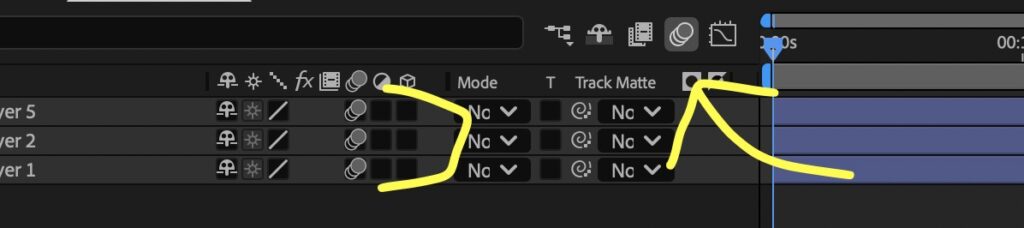 Screenshot highlighting the motion blur button in an after effects composition.