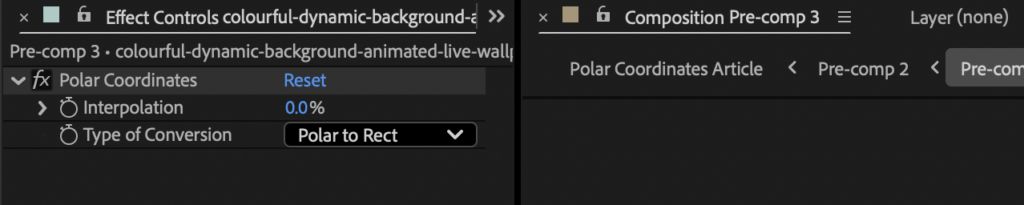 Screenshot showing the Polar Coordinates effect inside the Effects & Presets panel