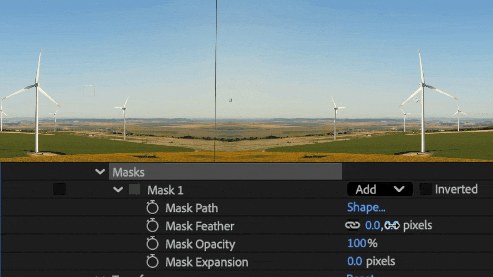 Animation showing a mask parameters with Mask Feather being increased