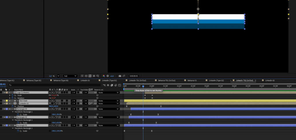 Screenshot showing all of the keyframes within a timeline in After Effects