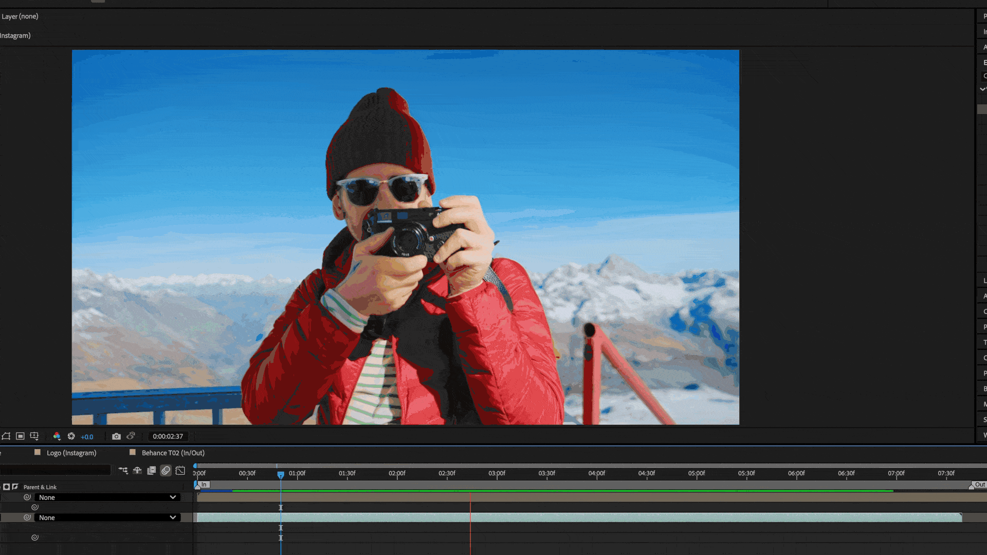 GIF showing an animated social media icon overlay over top of footage inside After Effects