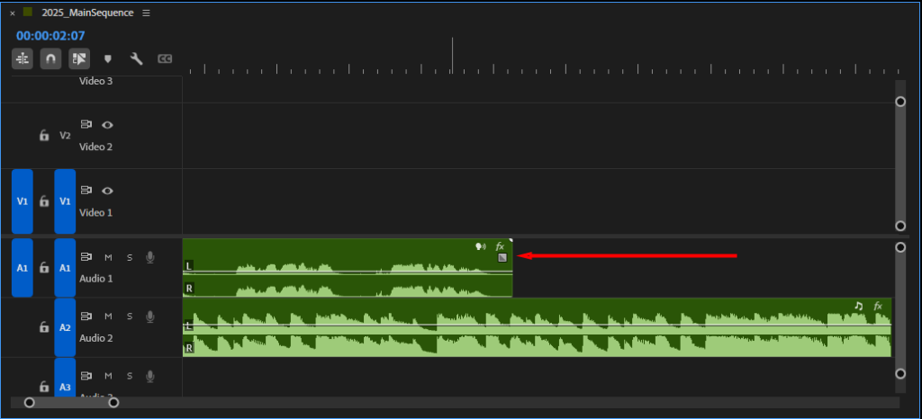  A screenshot showing the small, square icon that represents the fade handle.