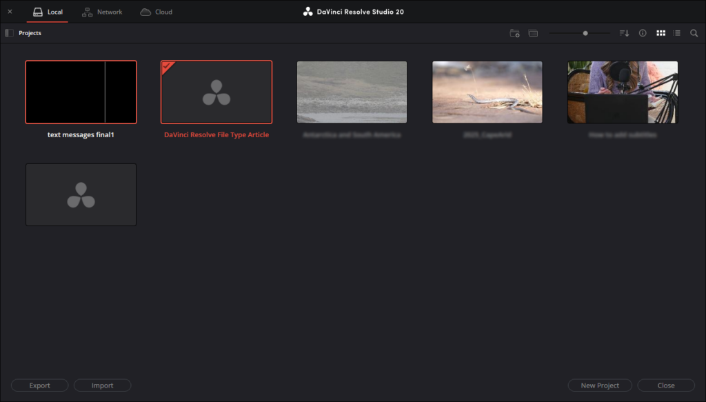 A screenshot of DaVinci Resolve's Project window showing where to select the new .dra file.
