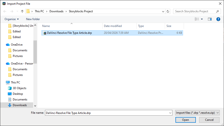 A screenshot showing the .drp example file in Windows File Explorer.